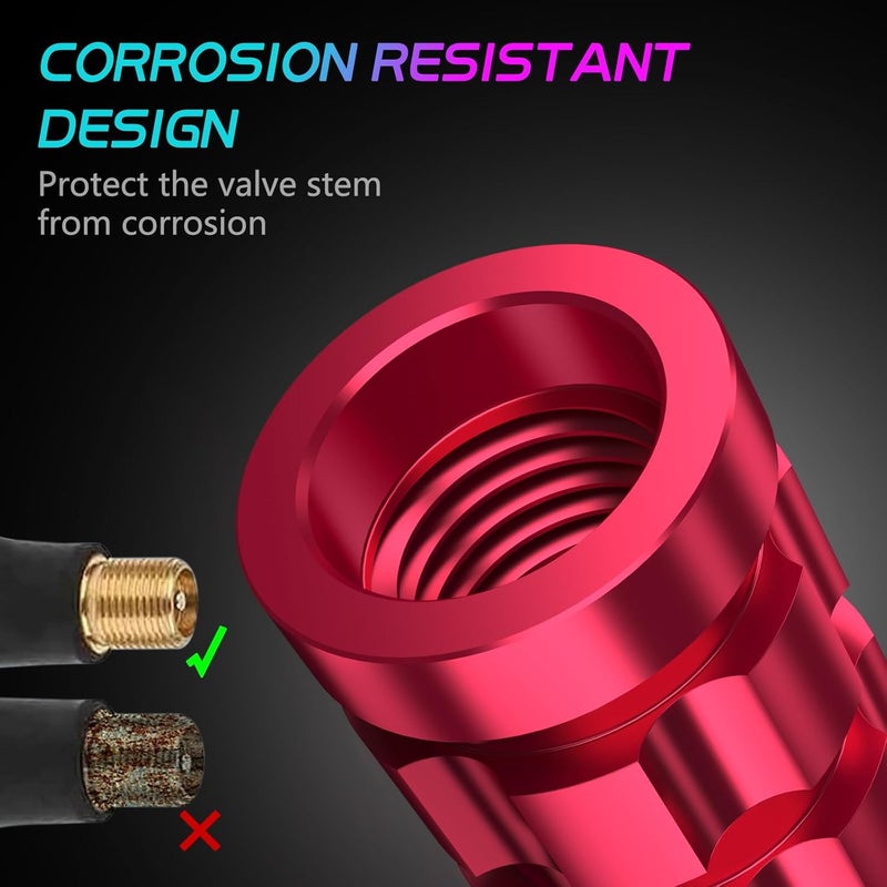 QUARKACE Tire Valve Stem Caps 4 Pack - Rustprood & Fade Resistant Metal Tire caps, Universal Fit for Cars/Trucks/Motorcycles/Bikes (Red) - Image 3